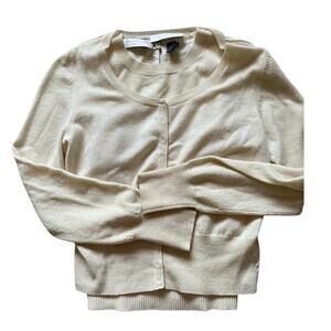 Charles Nolan Womens/Teen Cashmere Silk Cardigan and Top 2 PC set Cream Medium